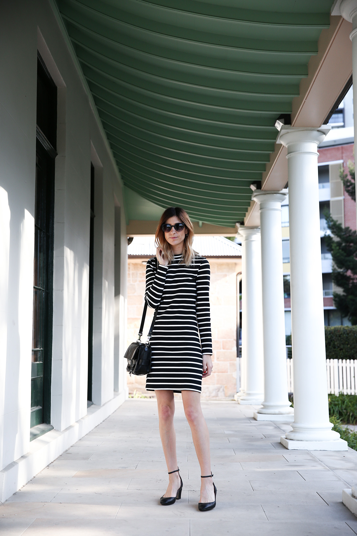 White and black store striped dress outfit