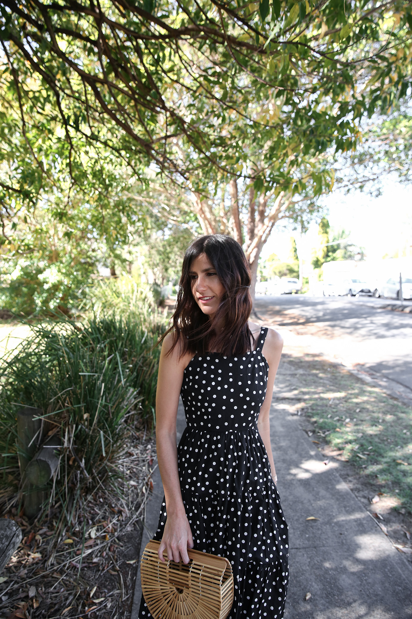 minimal outfit polka dot print dress