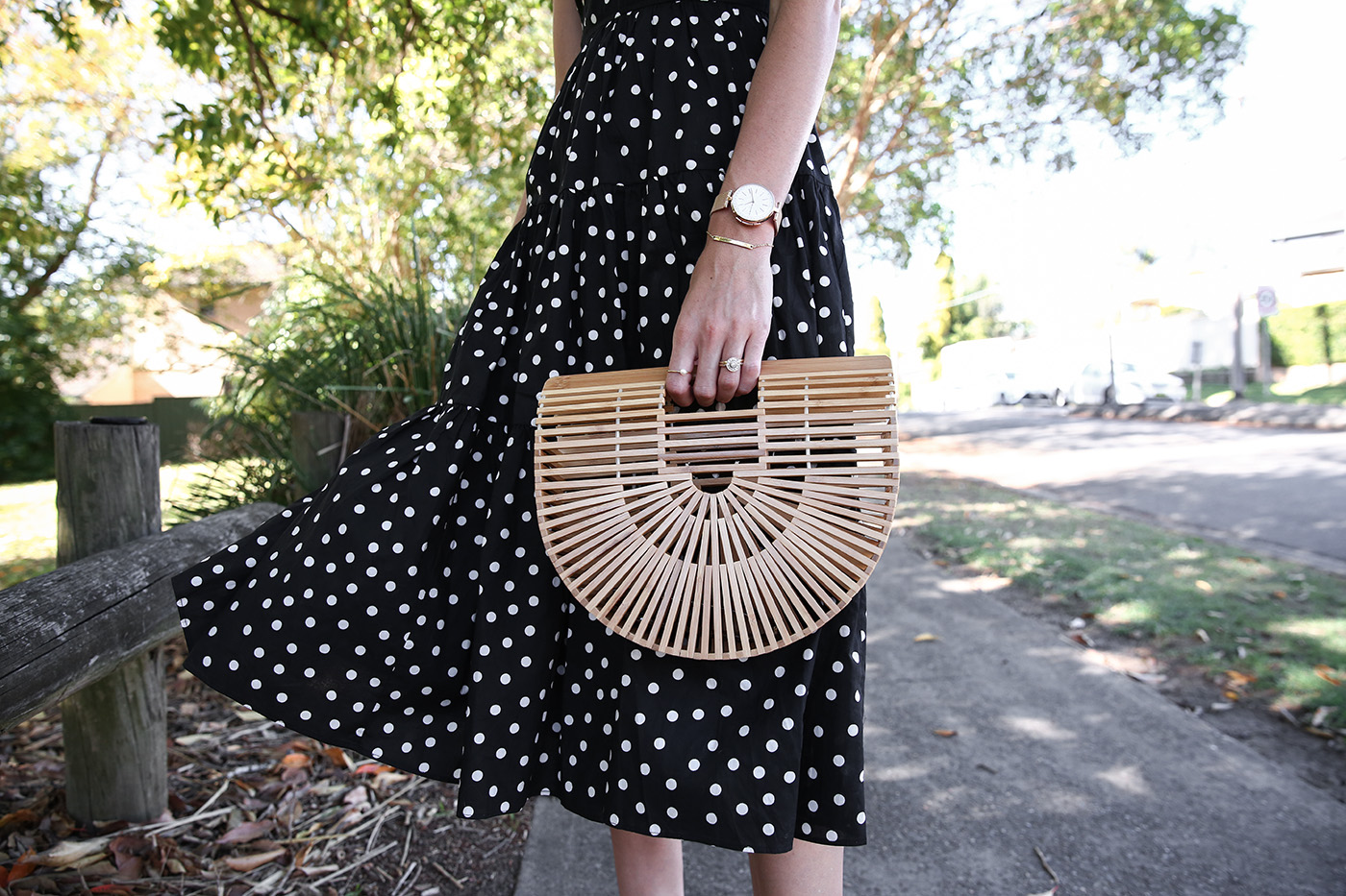minimal outfit polka dot print dress