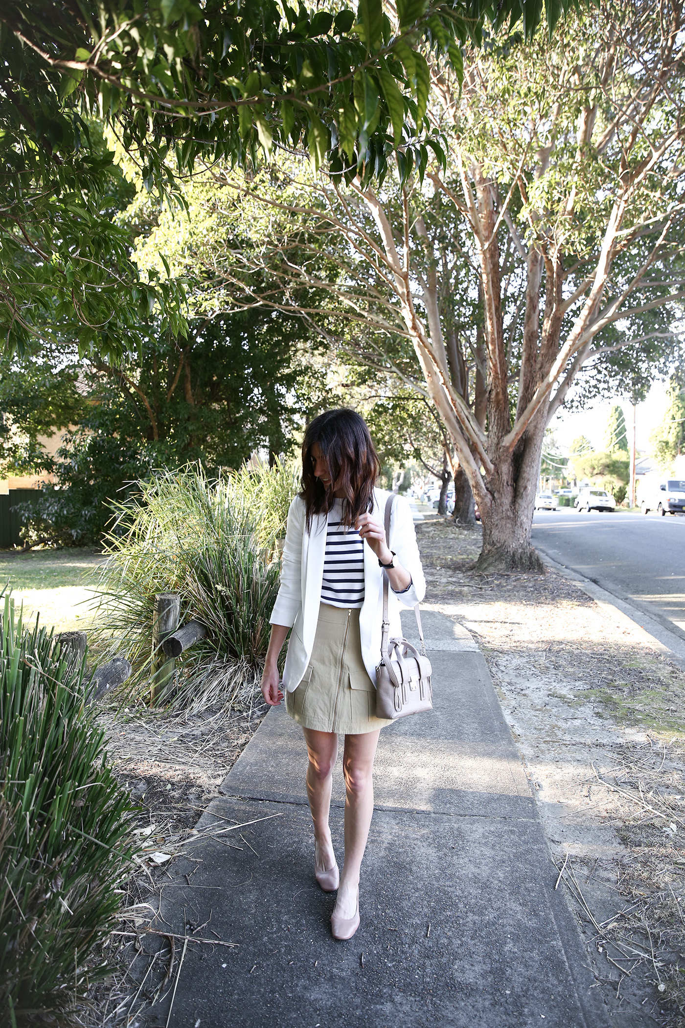 minimal outfit breton stripe top and blazer mademoiselle