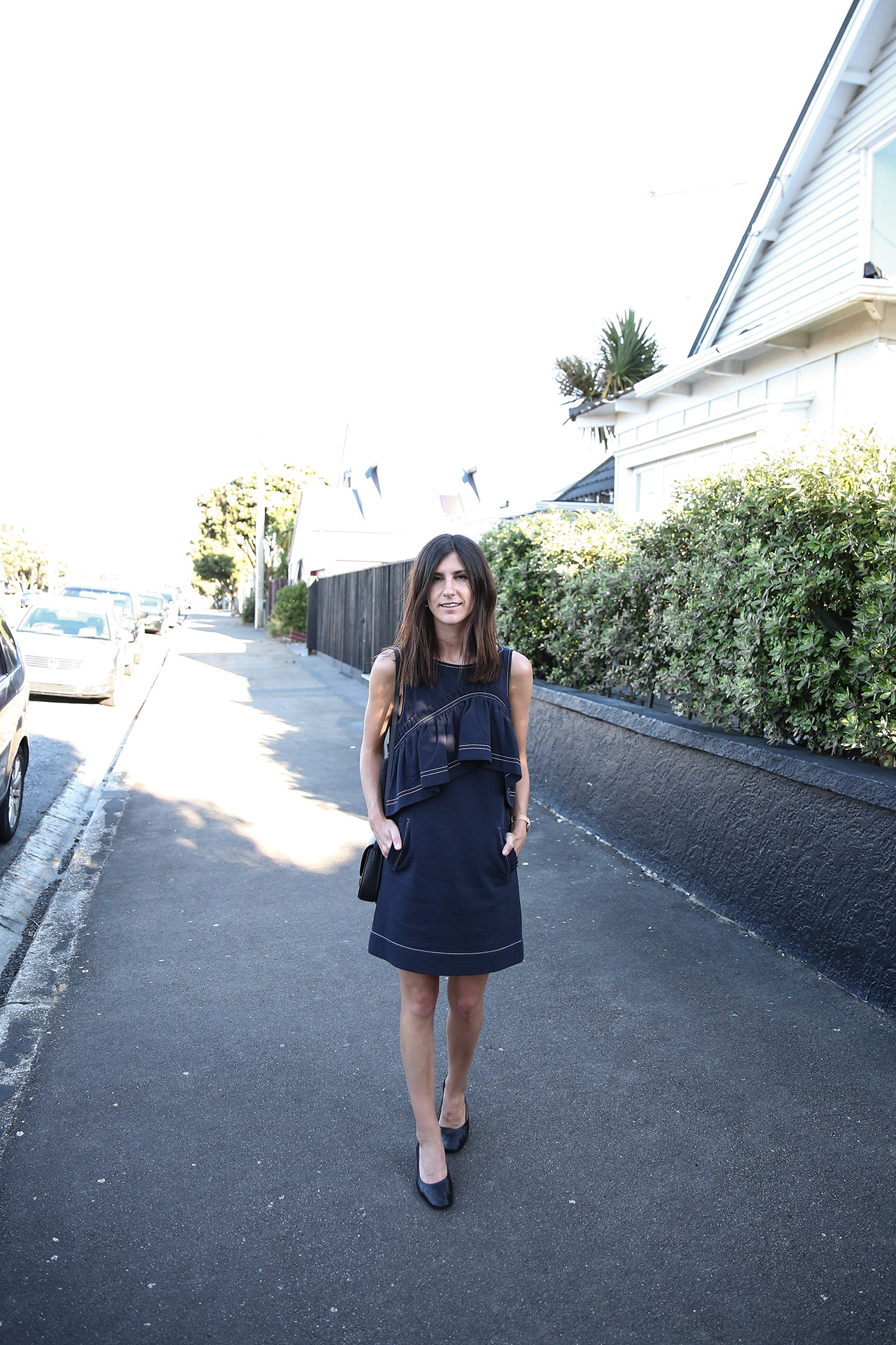 Navy ruffle shift dress