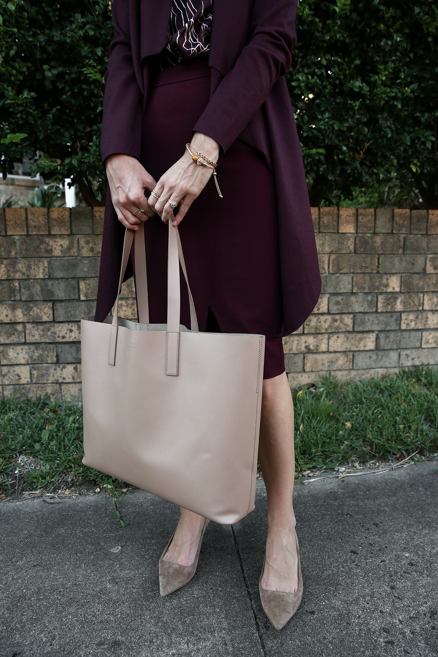 Taupe and 2024 burgundy outfit