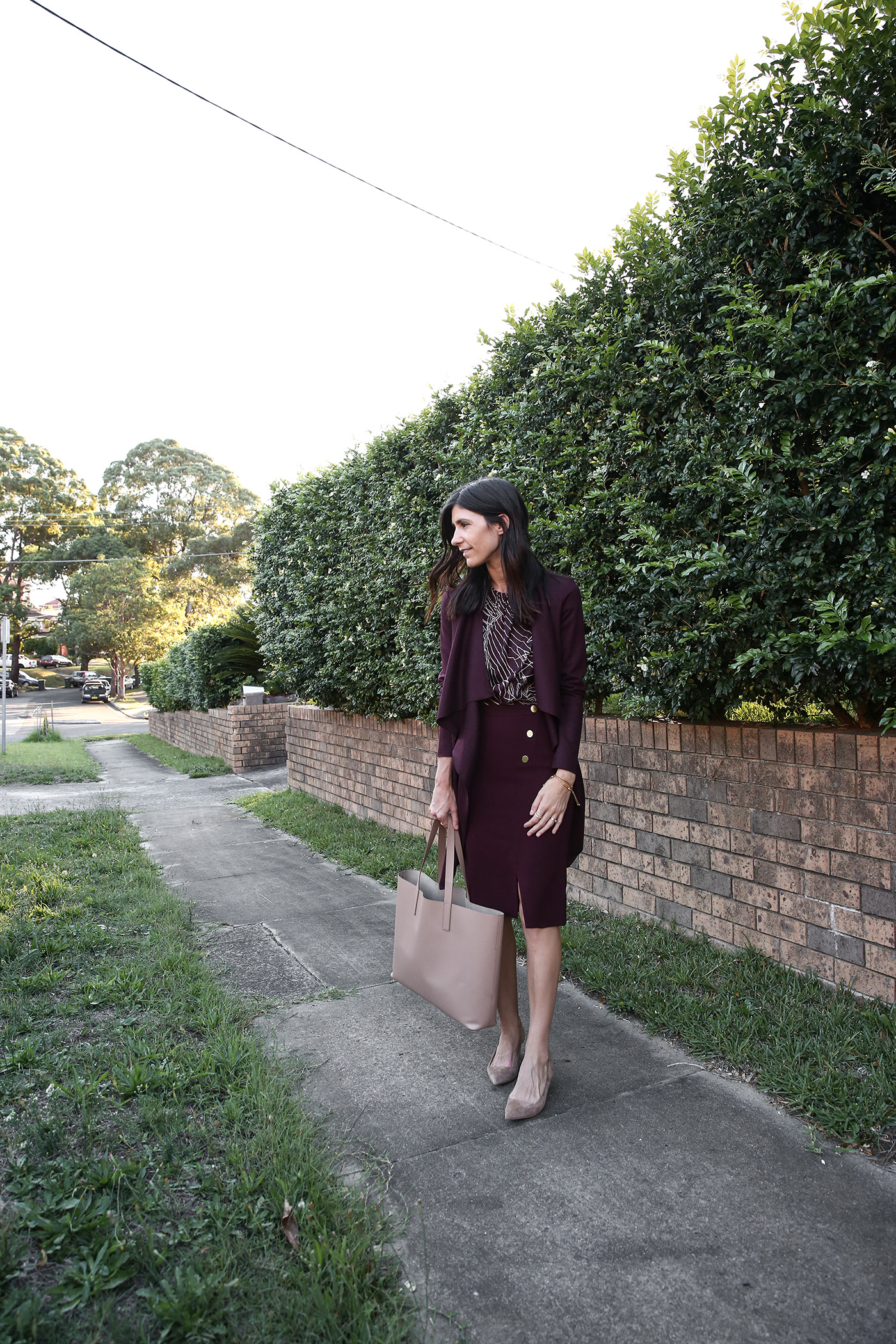 Taupe and 2024 burgundy outfit