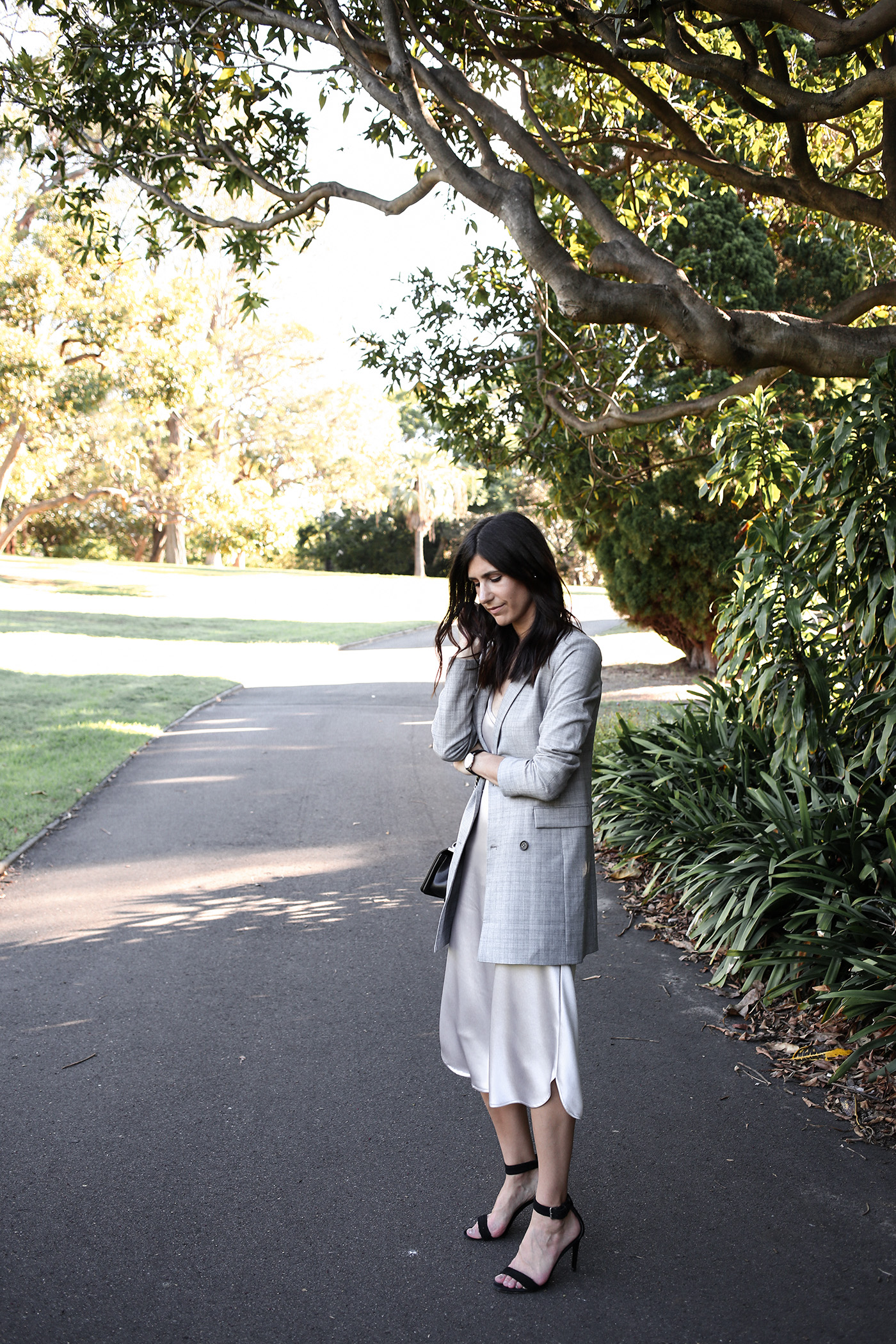 slip dress and blazer