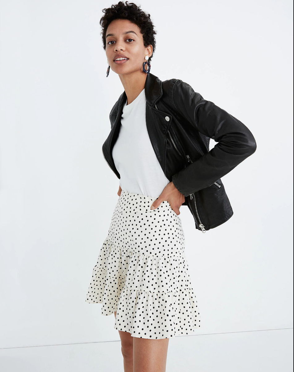 Madewell tiered mini skirt in ink brush dots