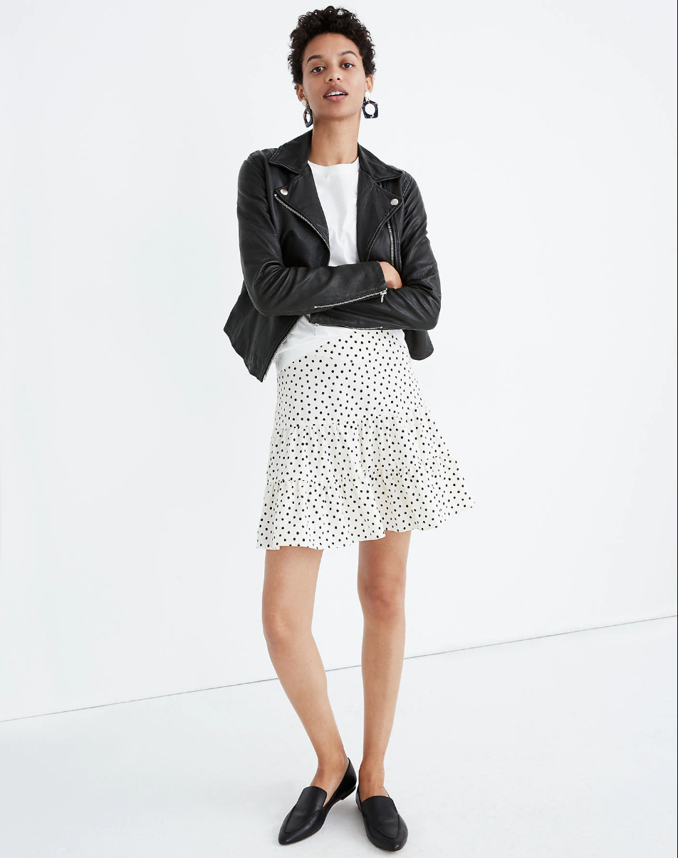 Madewell tiered mini skirt in ink brush dots