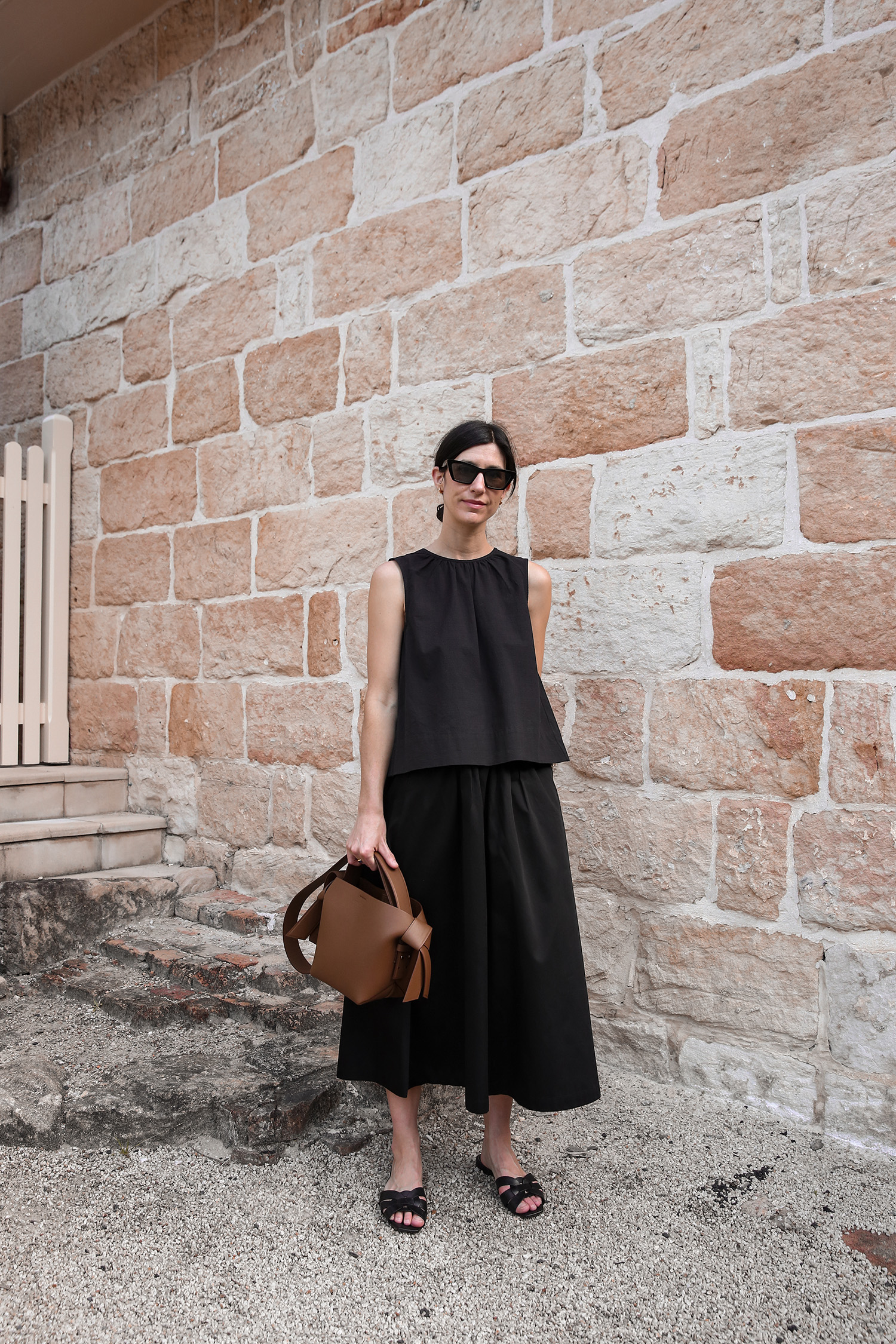 All black outfit minimal style Parisian chic