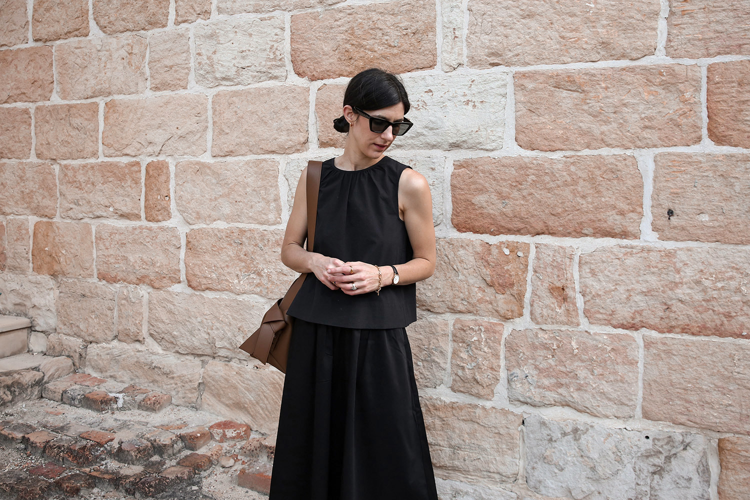 All black outfit minimal style Parisian chic