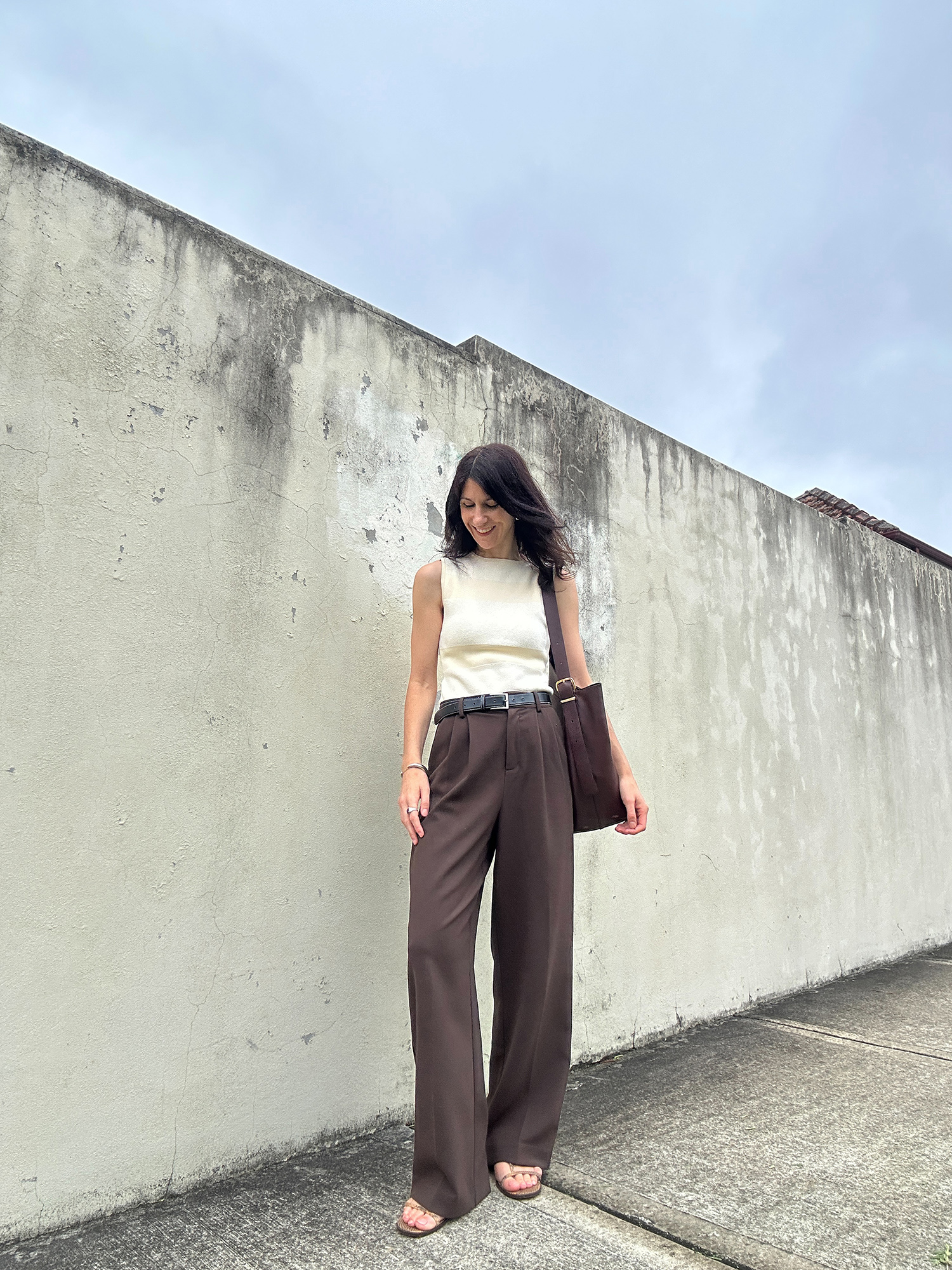 ONTE butter yellow top with DISSH brown trousers