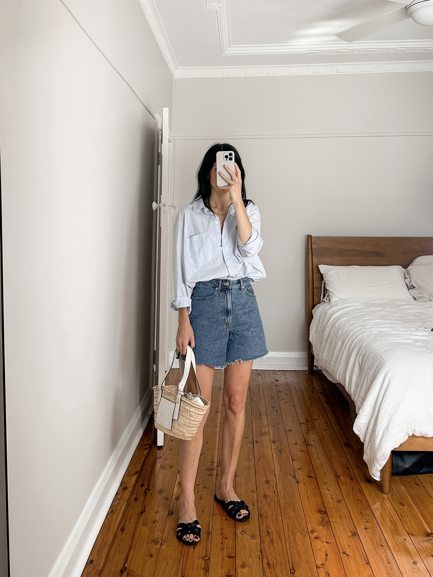 Everlane a line denim shorts