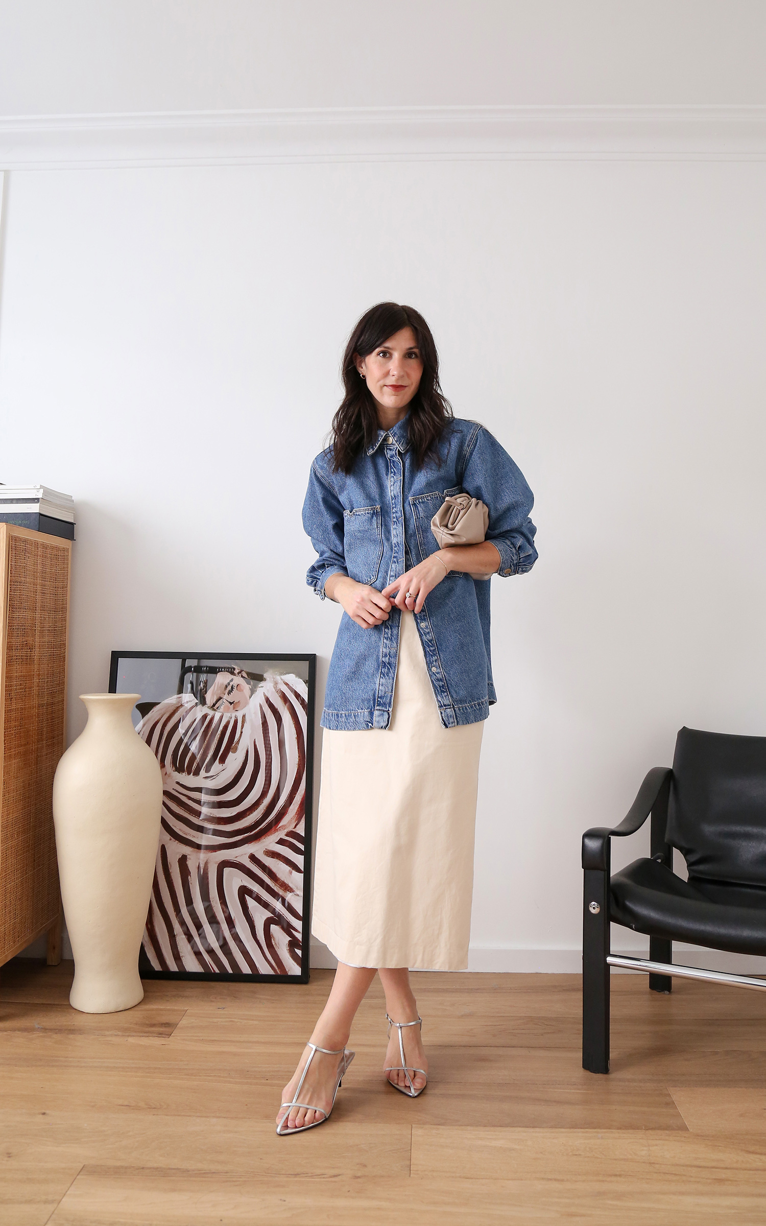 Styling a denim jacket with a pencil skirt