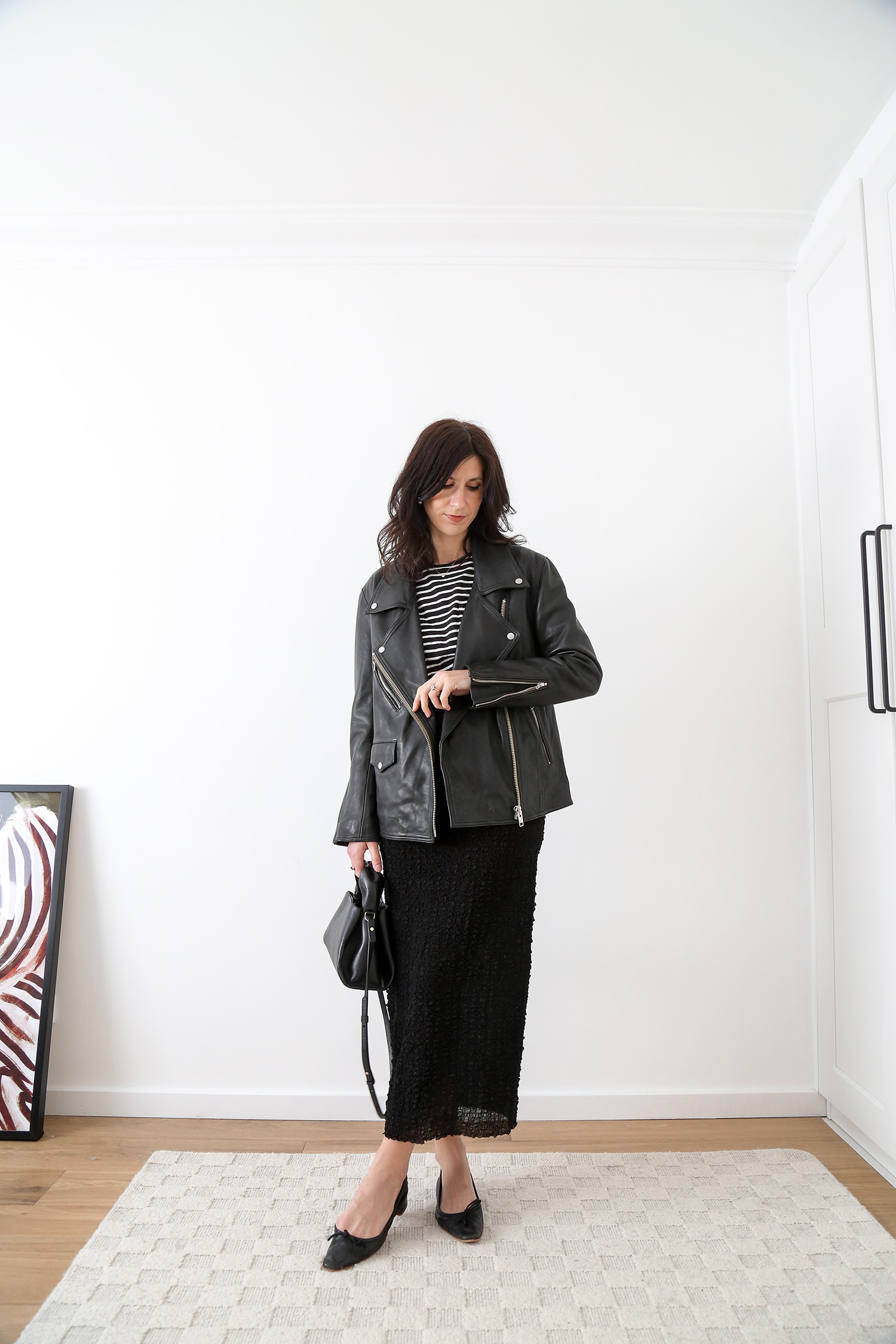 Oversized leather jacket styling