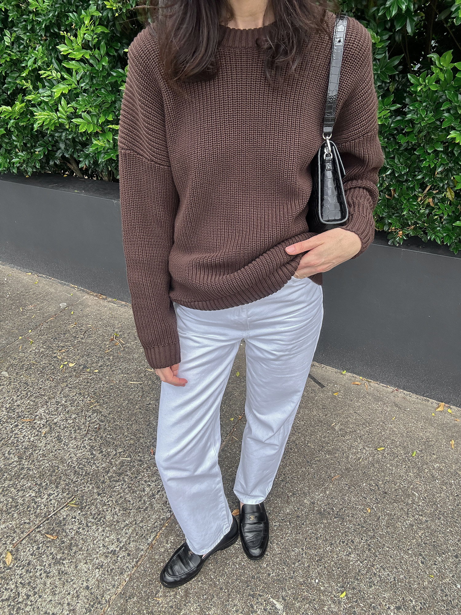 Minimal Style wearing Khaite Shalbi jeans and Chanel loafers