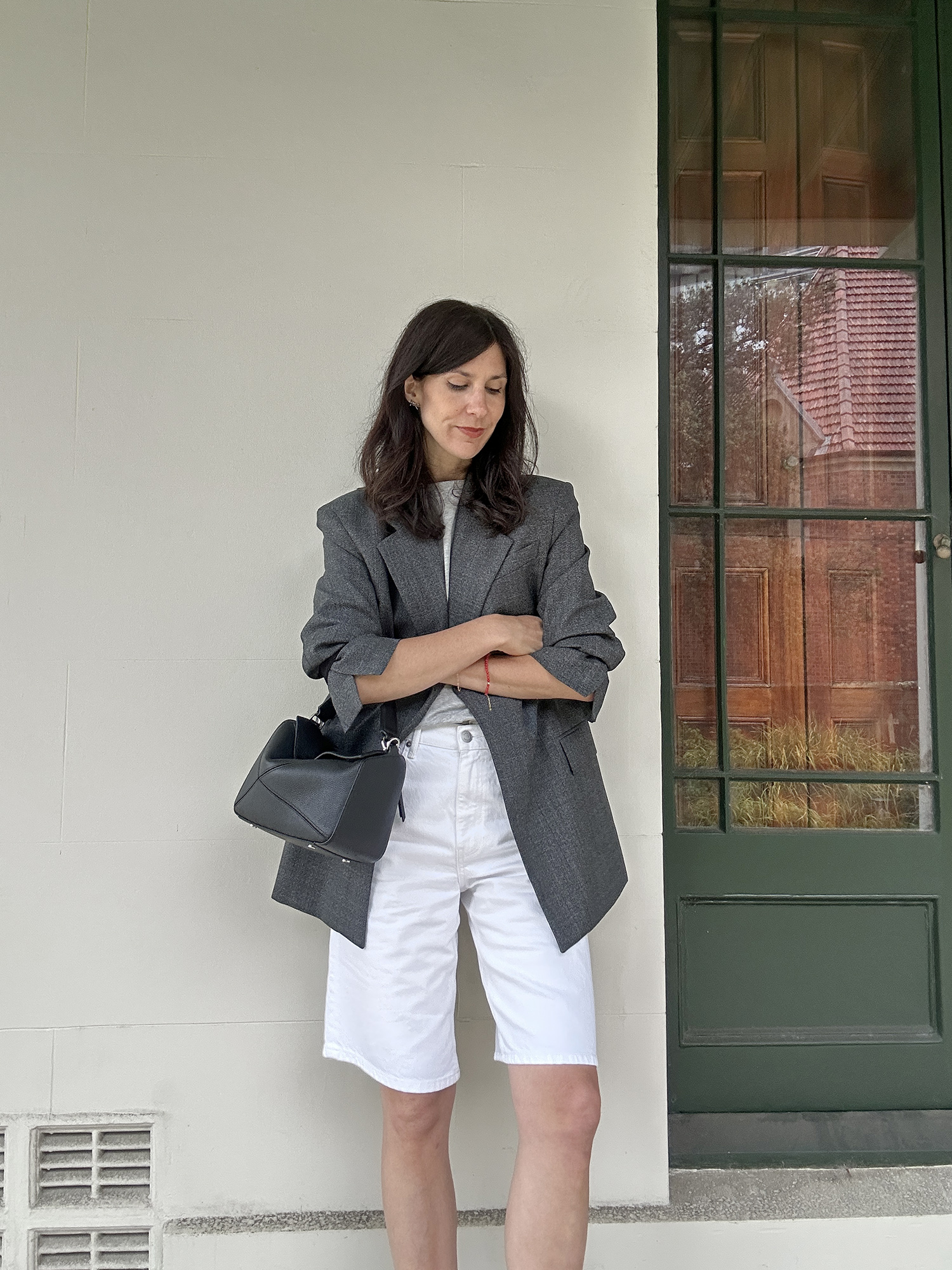 Wearing Arket blazer with Henne Sera Shorts