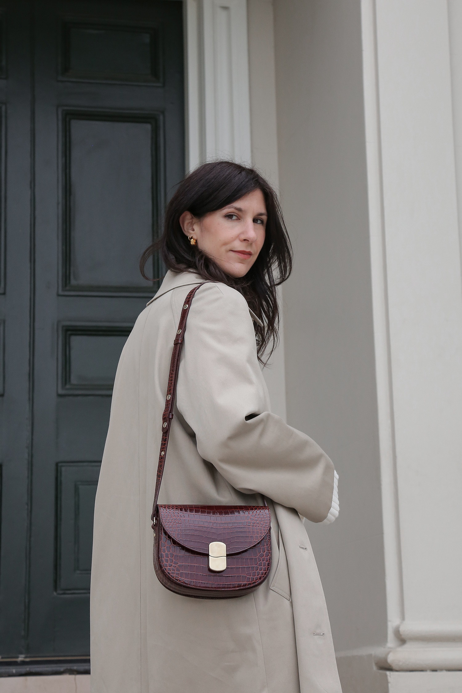 Sezane Clyde trench and Claude bag minimal French girl styling