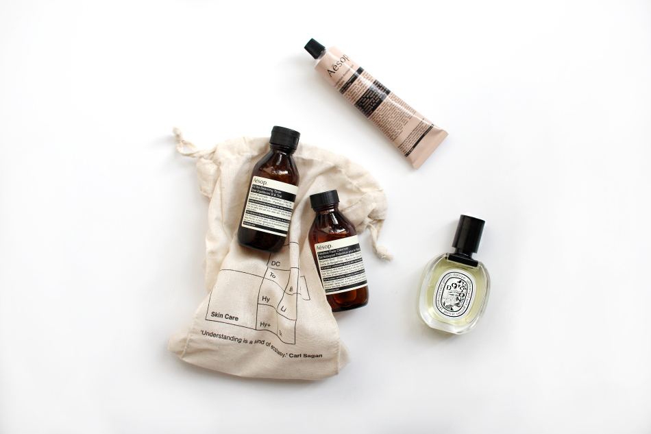 aesop skincare facial cleanser diptyque do son parfum perfume