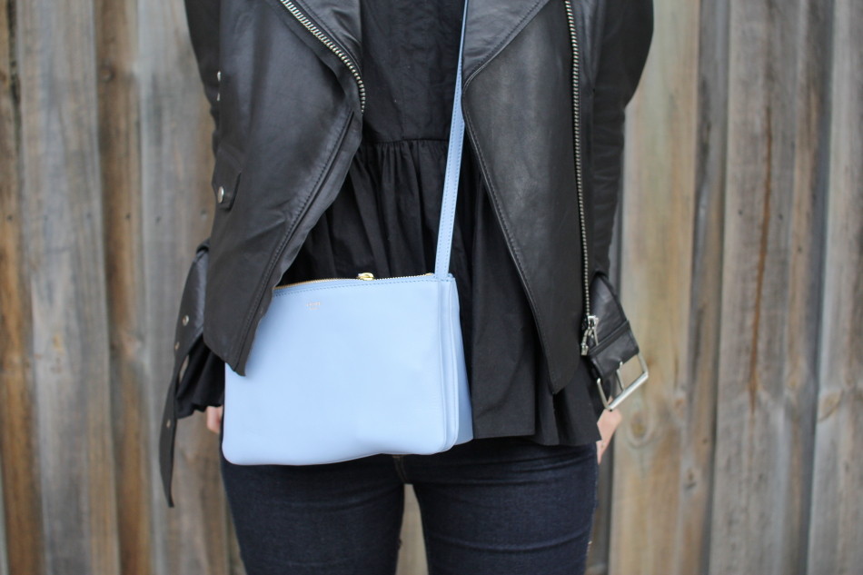 acne mape leather jacket celine trio