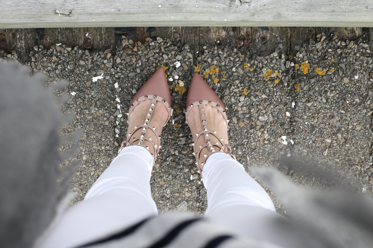 valentino rockstud blush kitten heel white denim