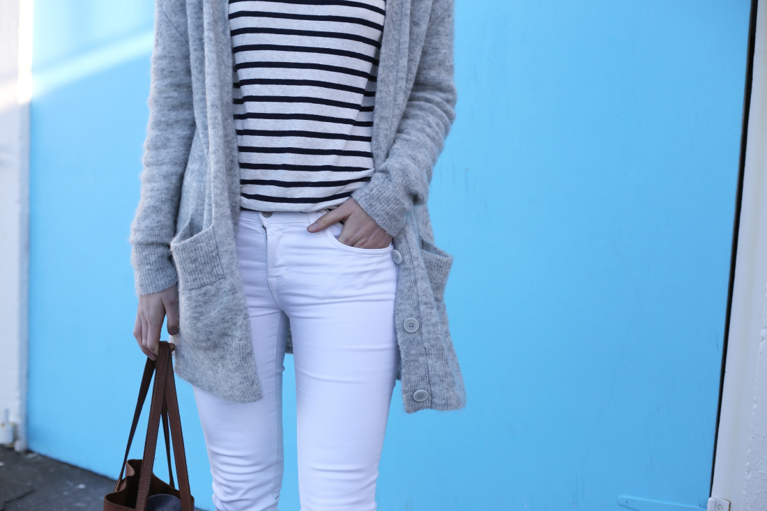 j brand skinny jeans country road grandpa cardigan alexander wang stripe cuyana tote bag