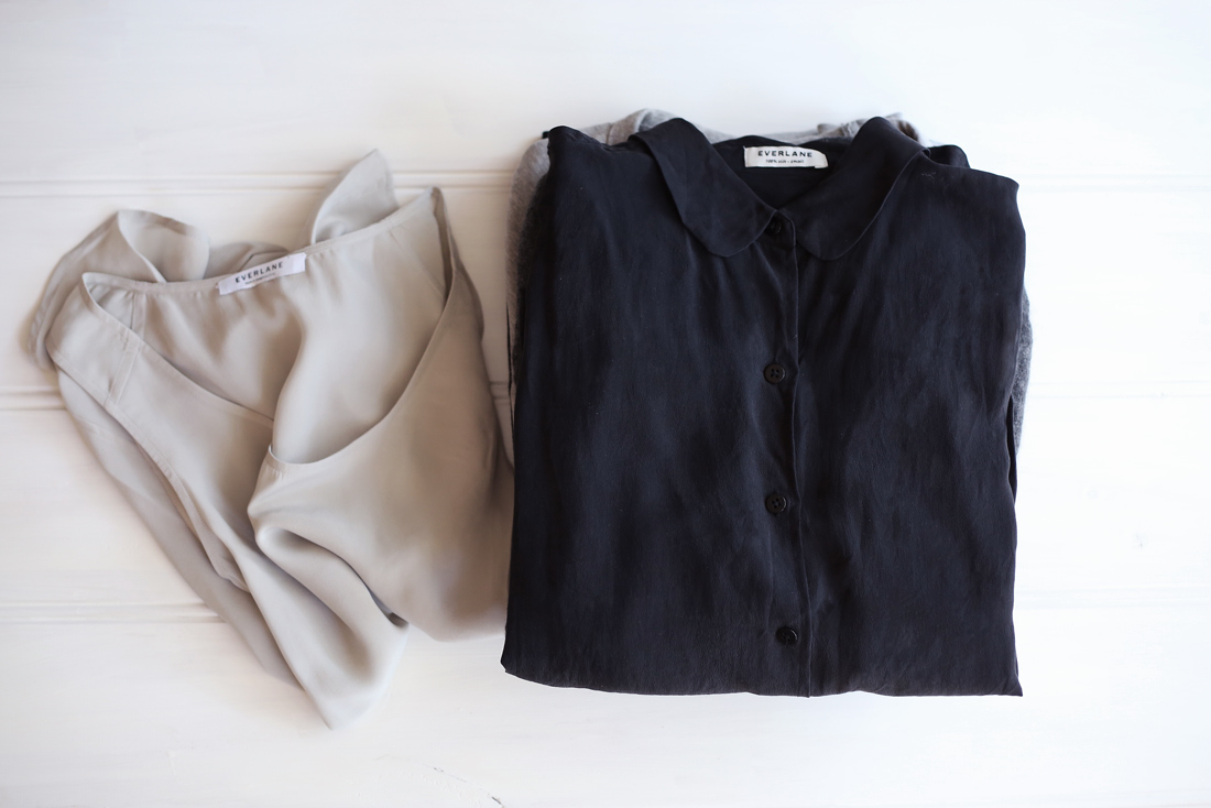 everlane silk blouse tank boyfriend sweater