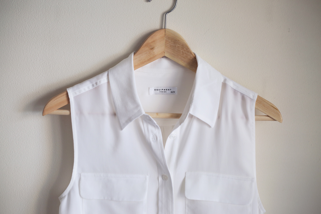 equipment bright white sleeveless silk blouse