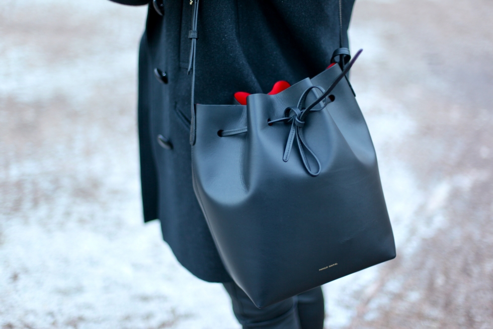 mansur gavriel black red bucket bag