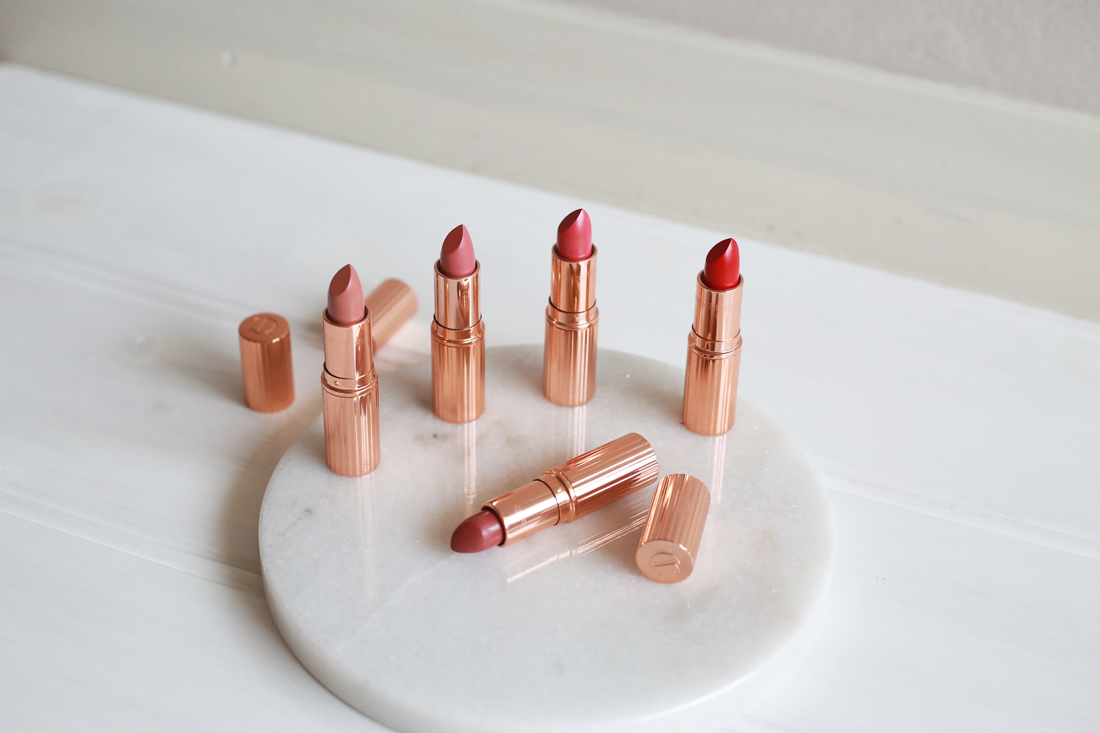charlotte tilbury kissing lipstick penelope pink bitch perfect stoned rose coachella coral love bite shades swatches