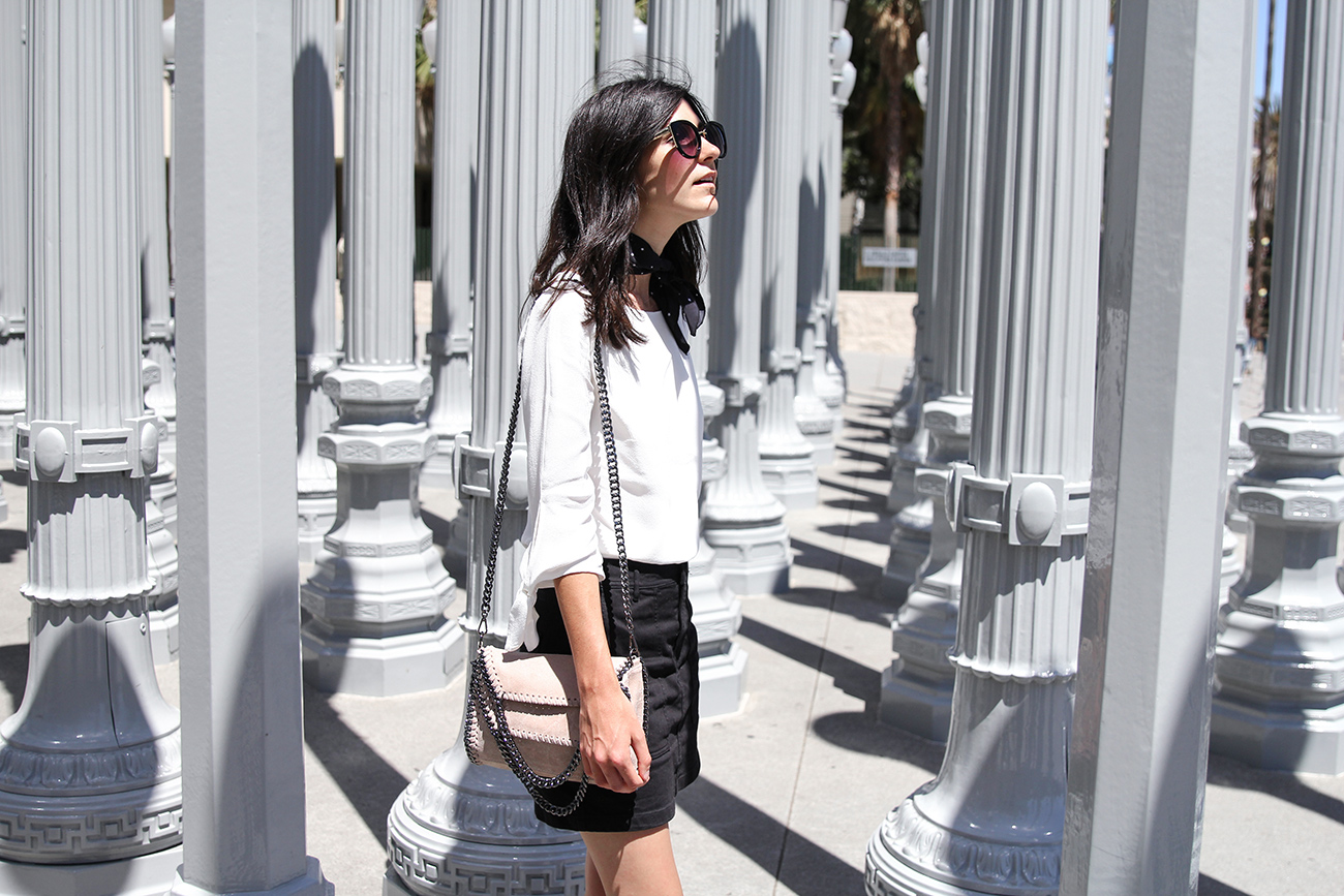 monochrome outfit wearing ruby harmony bow blouse sophia webster loren sandals