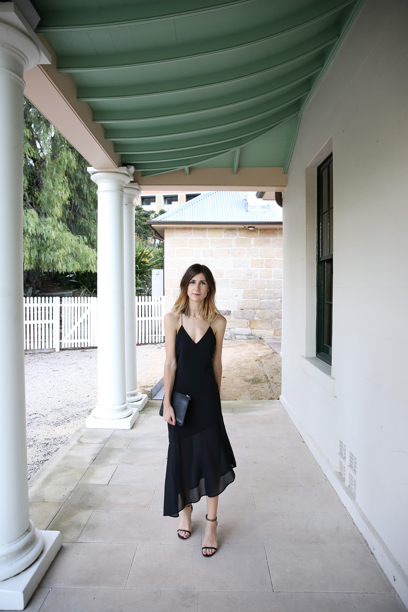 black maxi dress minimal style