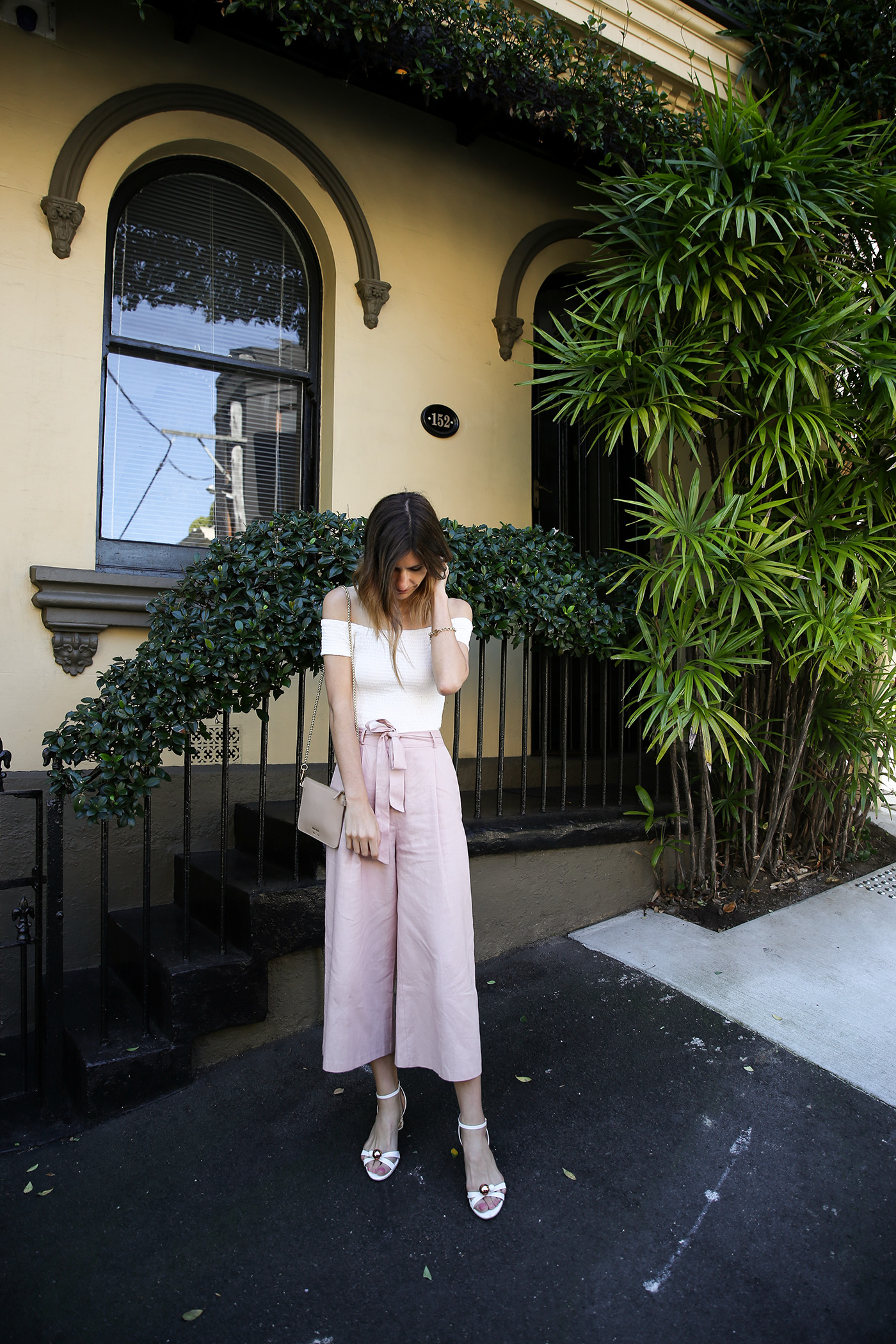 pink culottes outfit