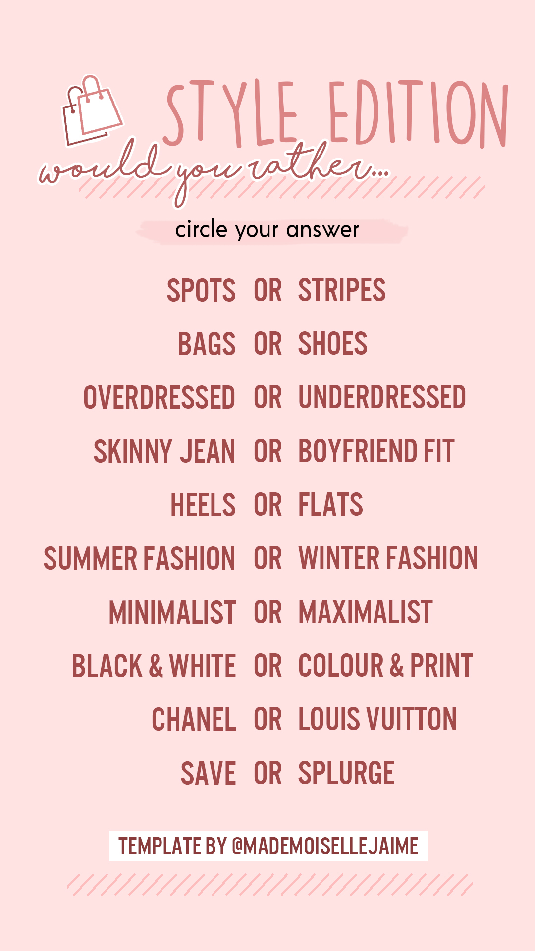 insta stories template would you rather style edition